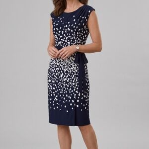 Connected Apparel Navy Confetti Sleeveless Sheath Dress Size 6 Knee Length Corp
